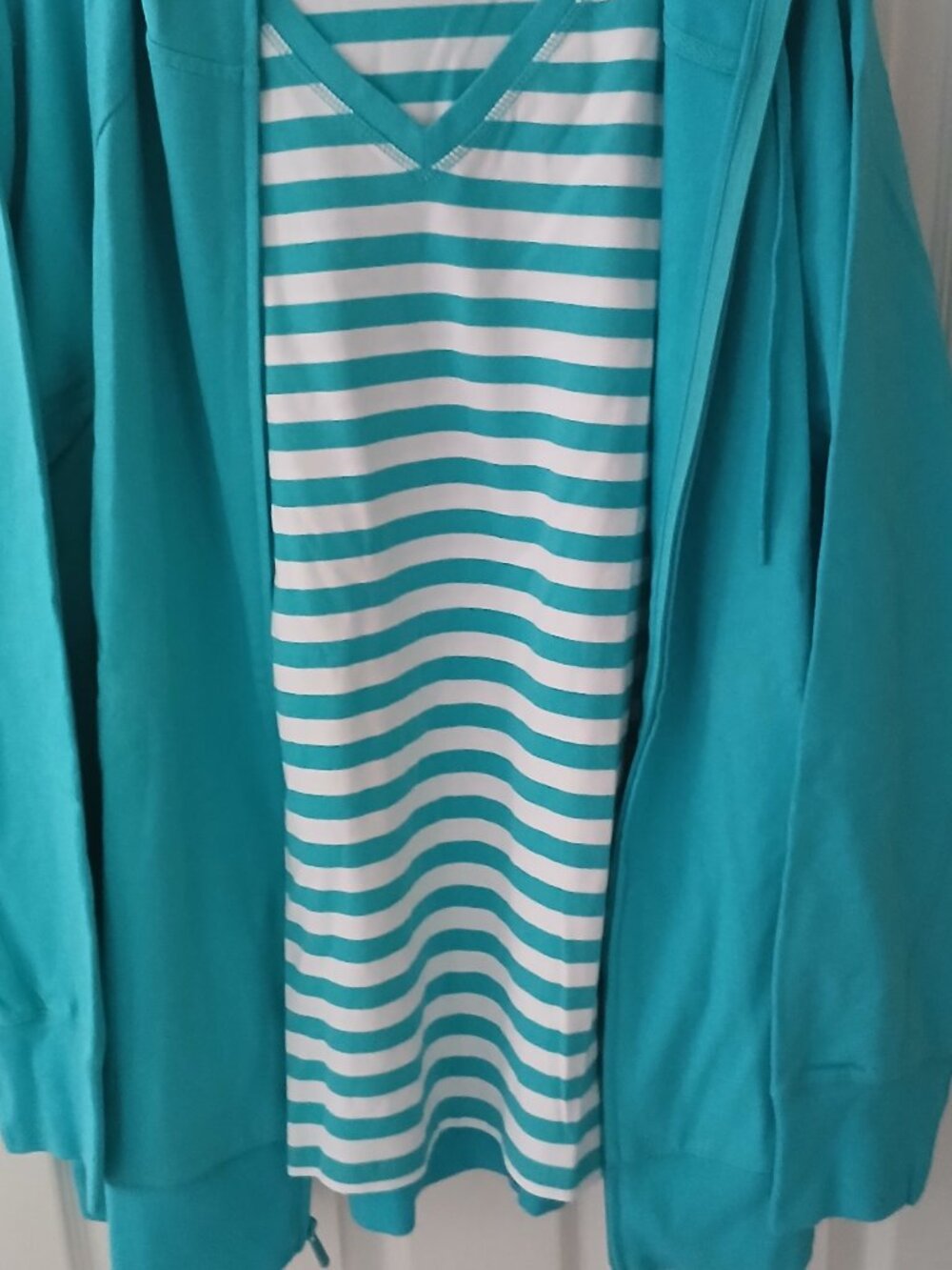 Denim & Co. Active French Terry Jacket & Knit Striped Top Set